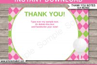 Printable Golf Birthday Party Thank You Note Cards  Ladies Golf Theme with Thank You Note Cards Template