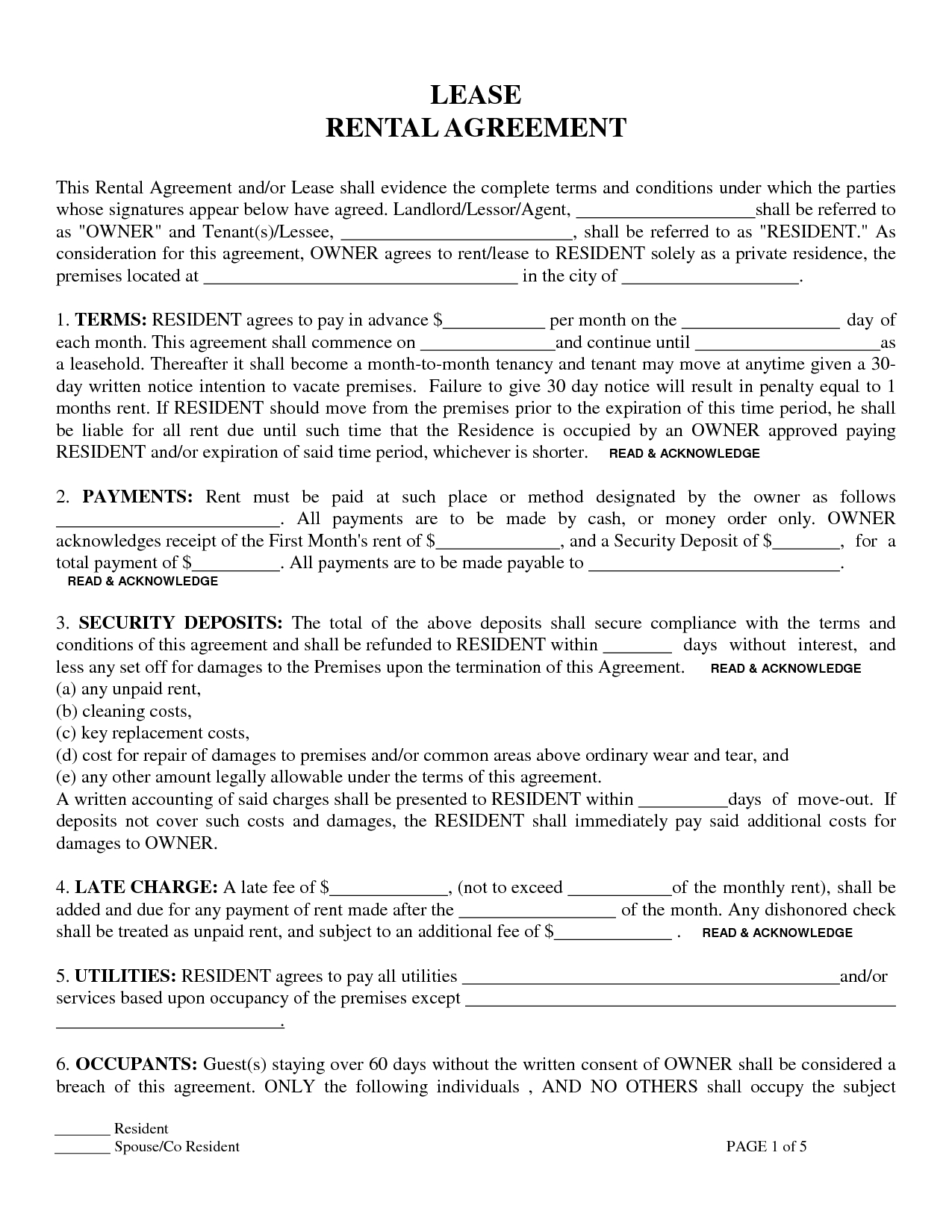 Printable Sample Residential Lease Form  Laywers Template Forms intended for Free Printable Residential Lease Agreement Template