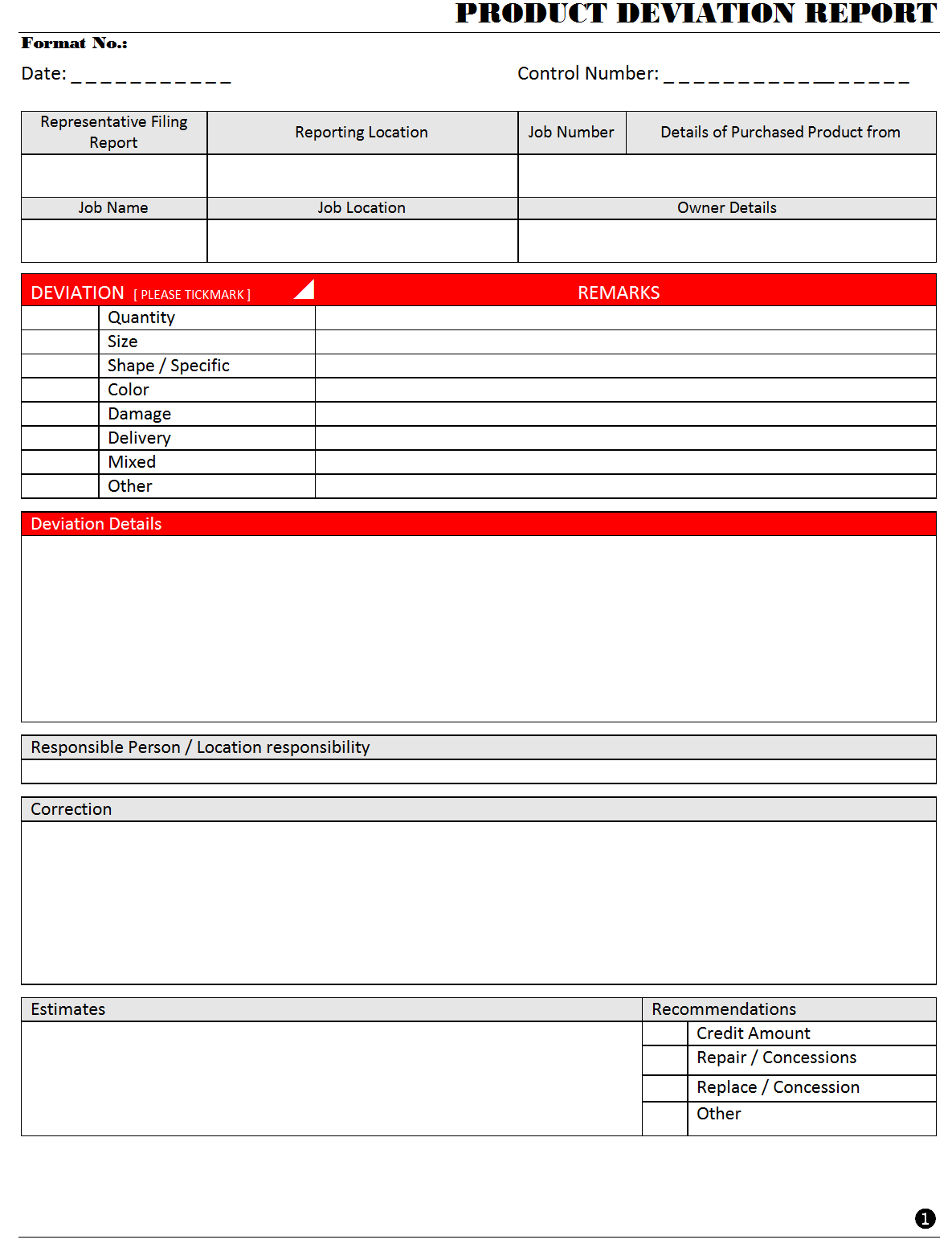 Product Deviation Report within Deviation Report Template