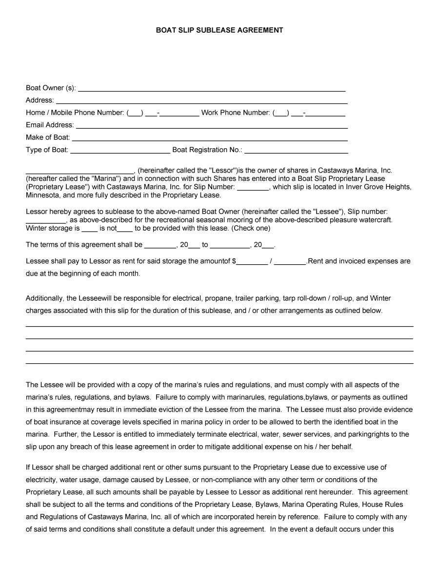 Professional Sublease Agreement Templates  Forms ᐅ Template Lab regarding Boat Slip Rental Agreement Template