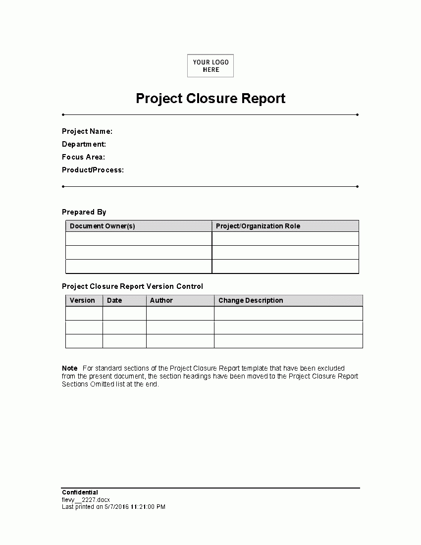 Project Closure Report Word  Flevypro Document with Closure Report Template