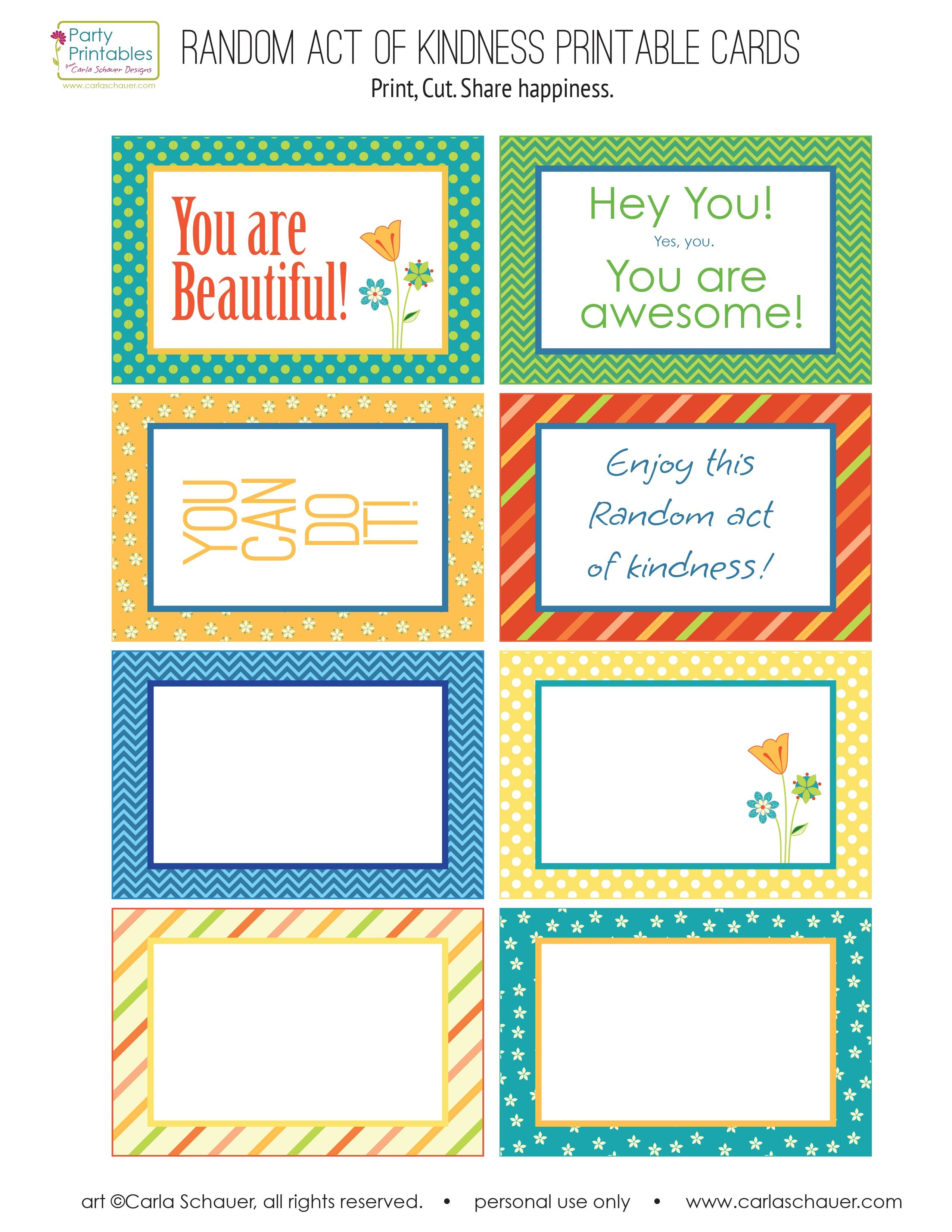 Random Act Of Kindness Free Printables  Carla Schauer Designs inside Random Acts Of Kindness Cards Templates