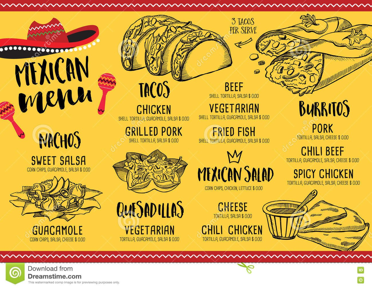 Restaurant Cafe Menu Template Design Stock Vector  Illustration with Mexican Menu Template Free Download