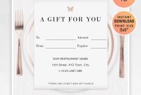 Restaurant Fillable Gift Certificate Template A Gift For You  Etsy with Restaurant Gift Certificate Template