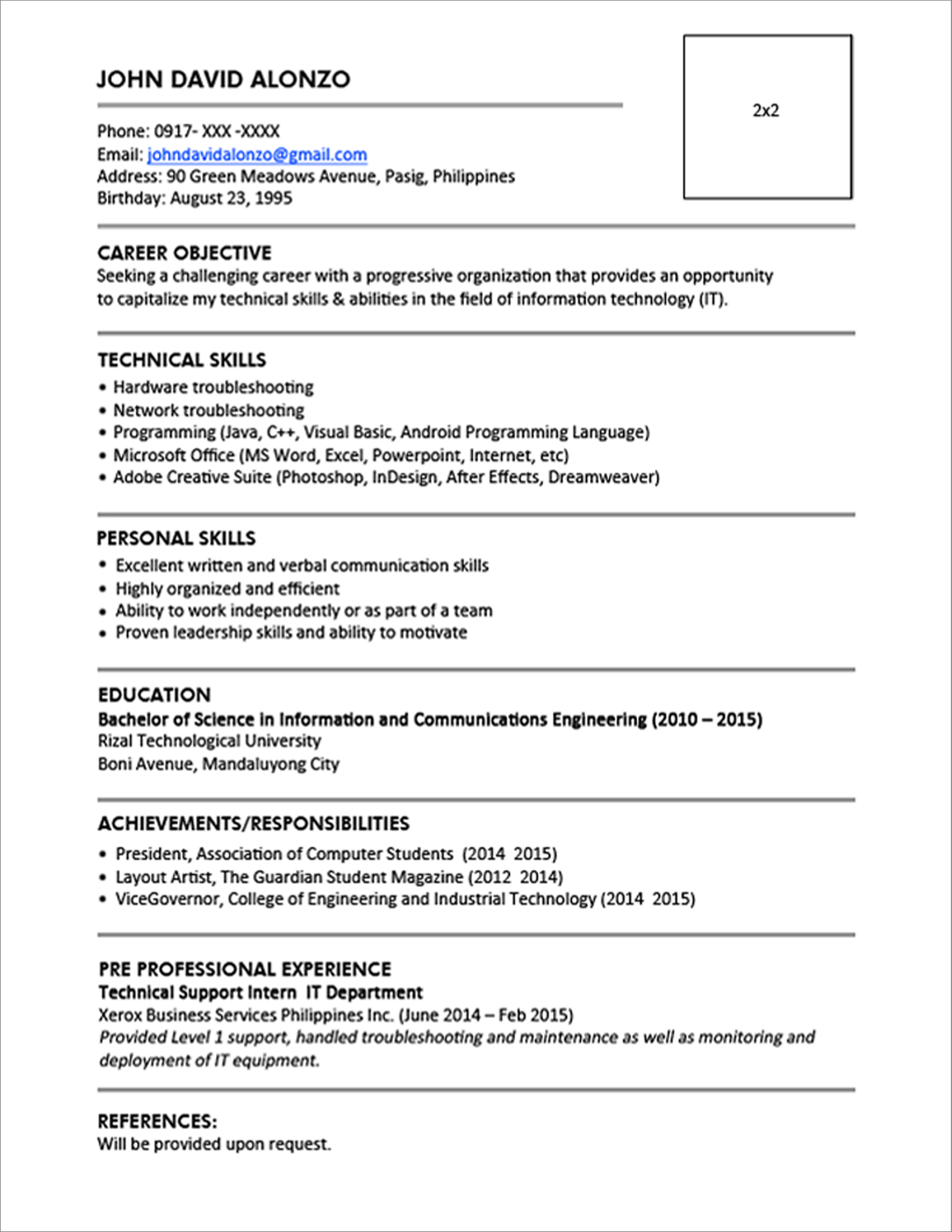 Resume Templates You Can Download  Jobstreet Philippines within College Student Resume Template Microsoft Word
