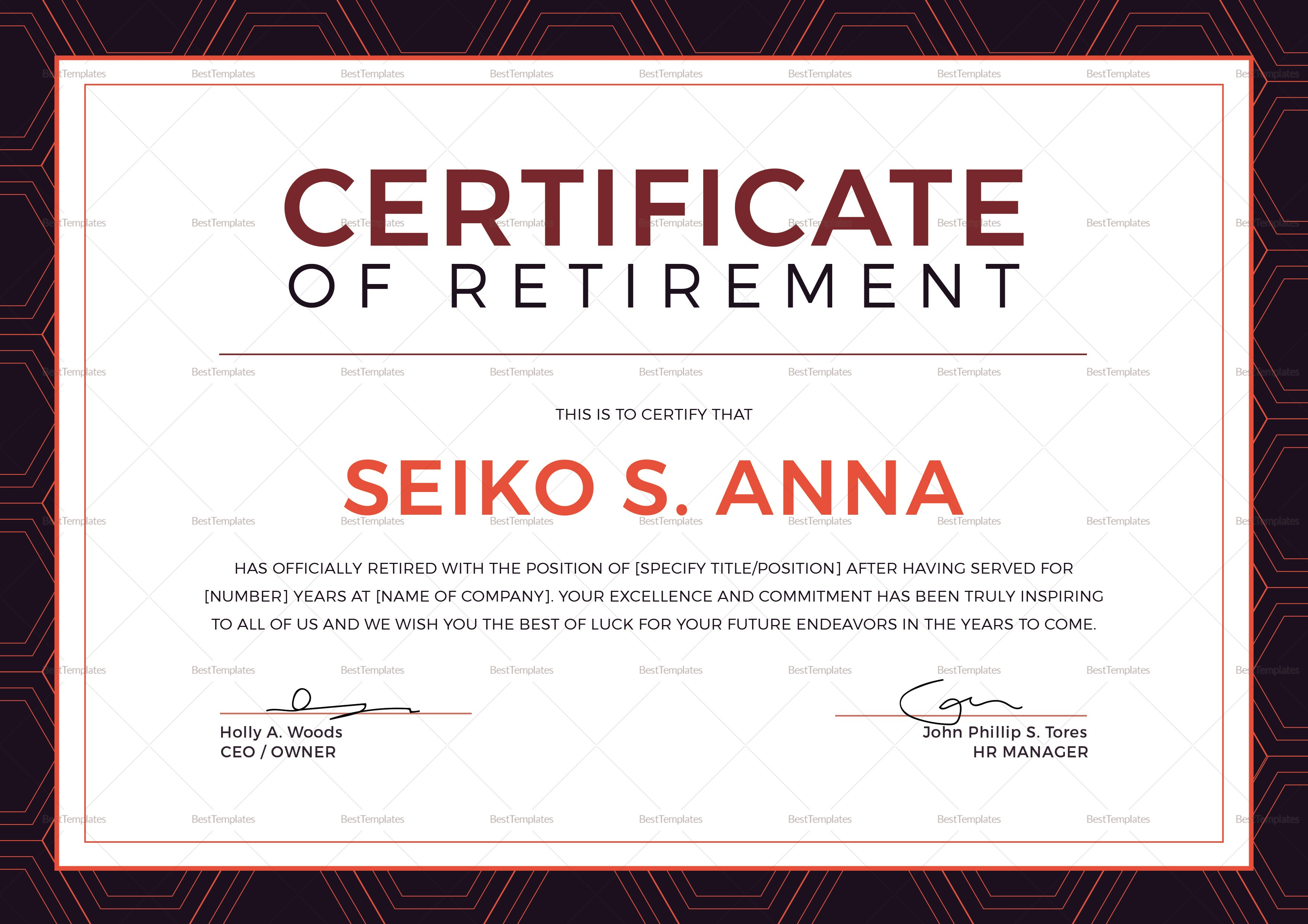 Retirement Certificate Design Template In Psd Word Publisher intended for Retirement Certificate Template