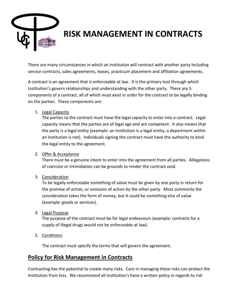 Risk Management In Contracts for Risk Management Agreement Template