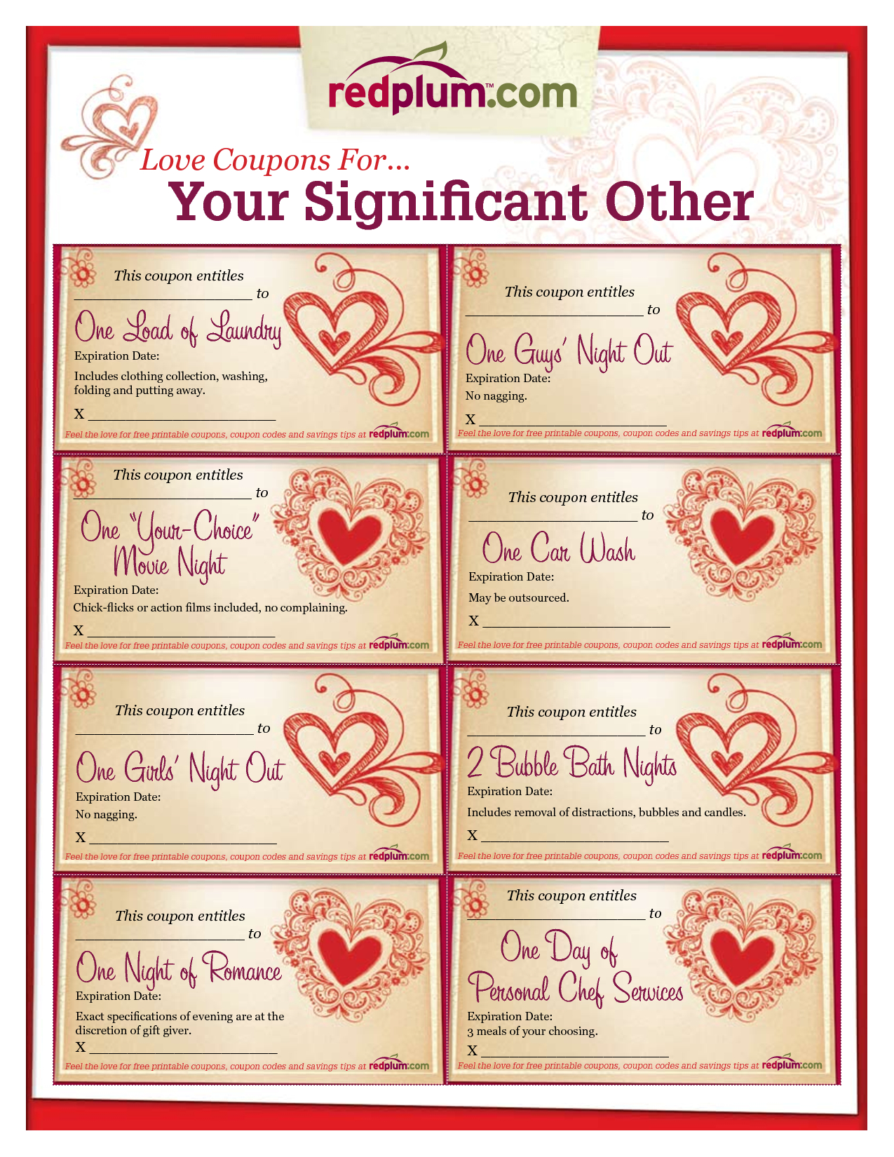 Romantic Love Coupon Template Printable  Love Coupons For Your with regard to Love Coupon Template For Word
