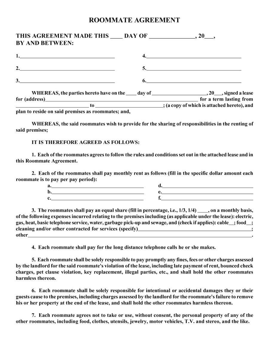 Roommate Agreement Template   Apartment Marketing  Roommate intended for Free Roommate Rental Agreement Template