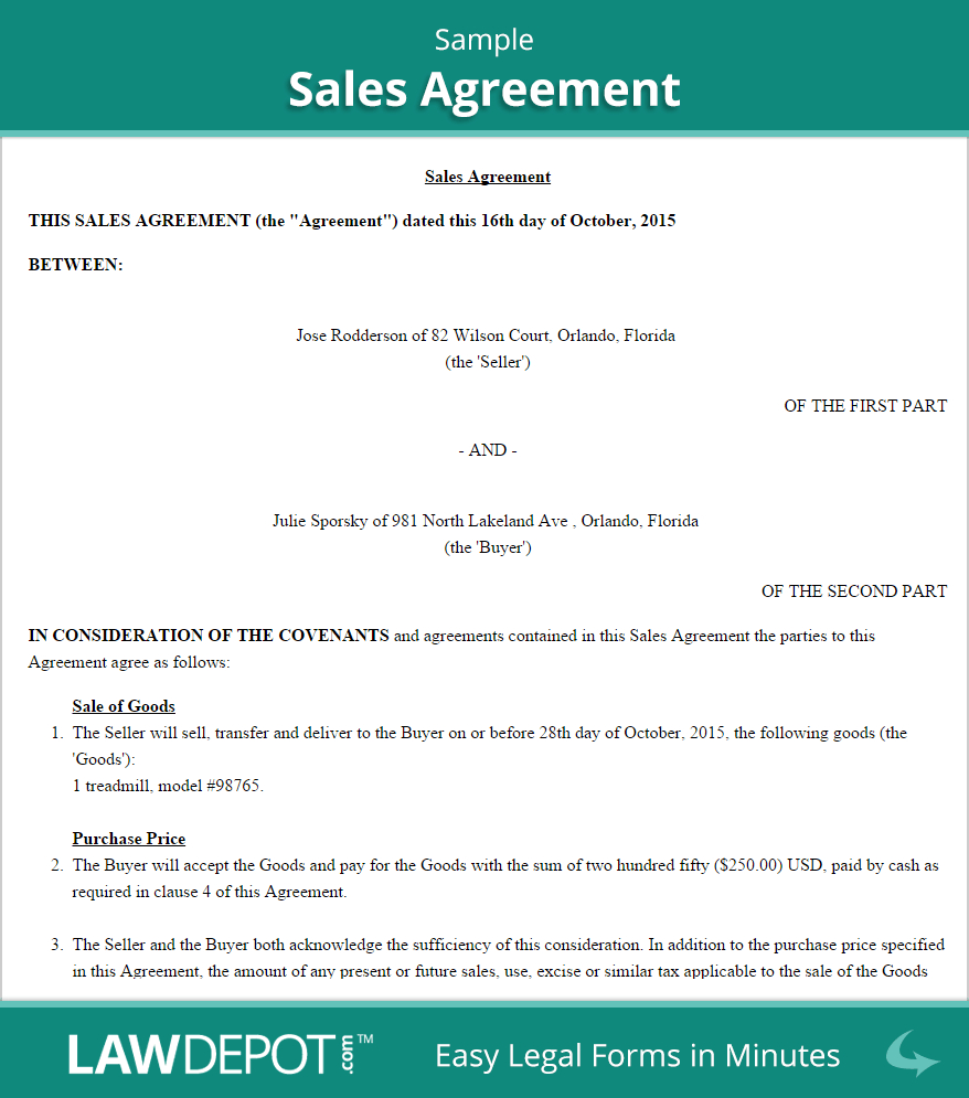 Sales Agreement Form  Free Sales Contract Us  Lawdepot with regard to Free Hardware Loan Agreement Template