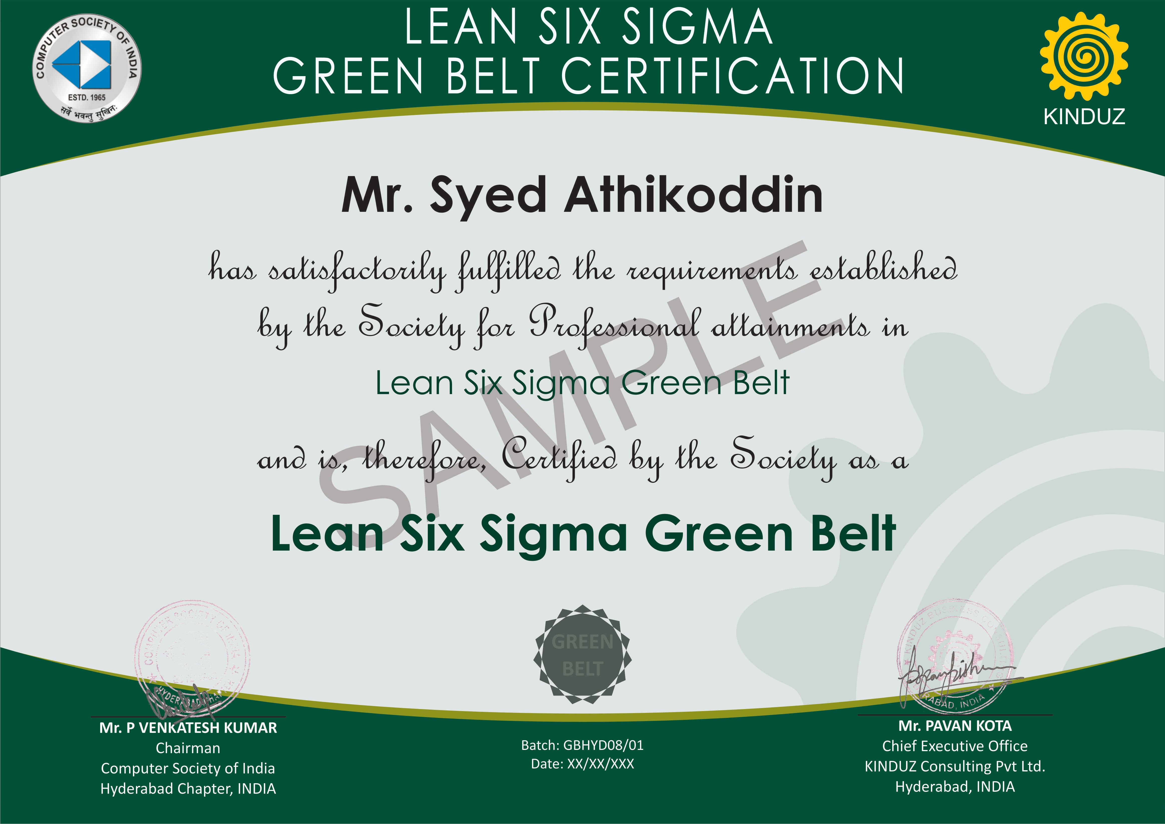 Sample Certificates  Lean Six Sigma India in Green Belt Certificate Template