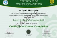 Sample Certificates  Lean Six Sigma India within Green Belt Certificate Template