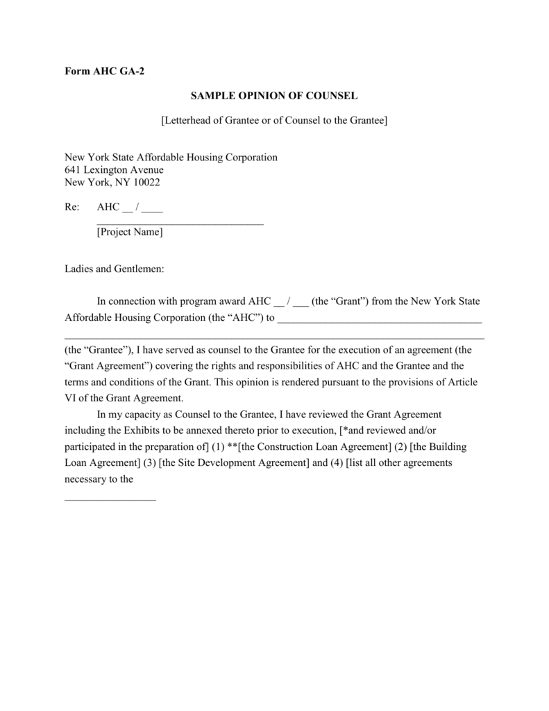 Sample Opinion Of Counsel Letter for Commonwealth Low Risk Grant Agreement Template