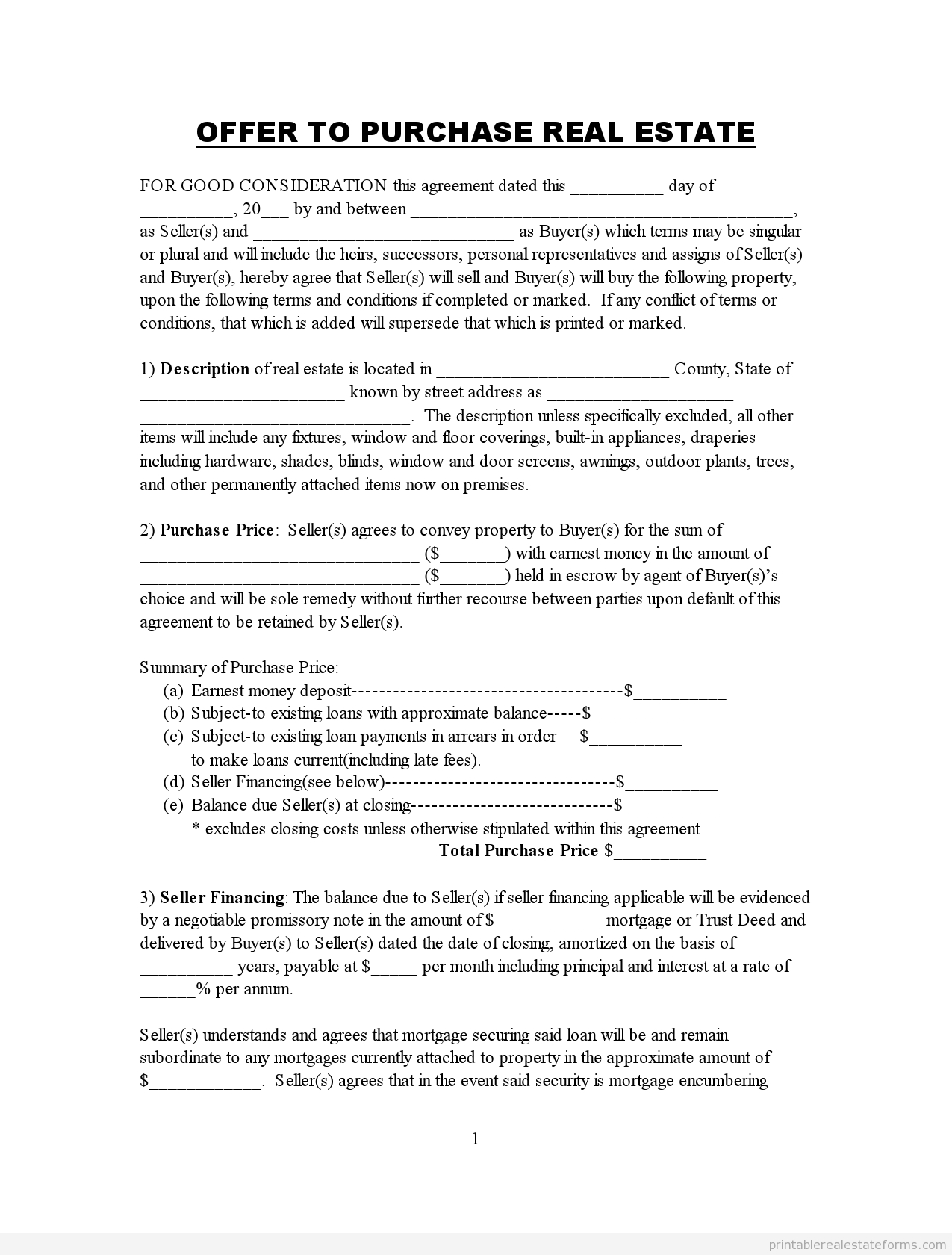 Sample Printable Offer To Purchase Real Estate Pro Buyer Form inside Free Hardware Loan Agreement Template