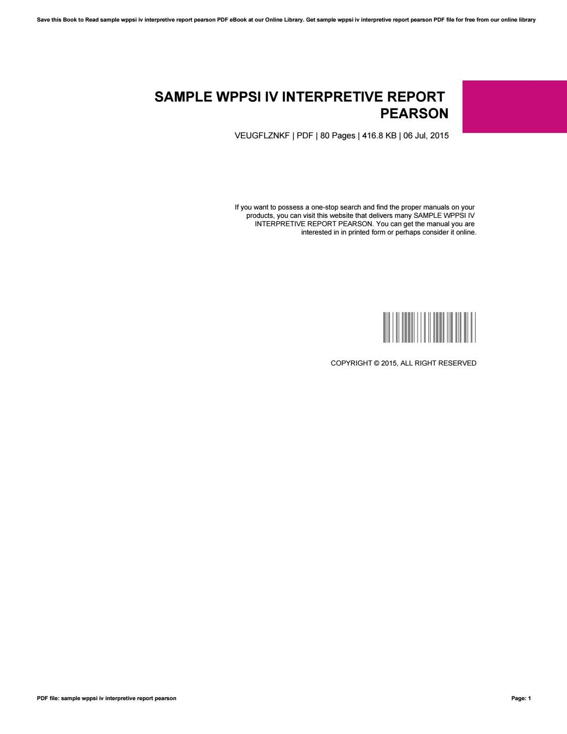 Sample Wppsi Iv Interpretive Report Pearsonsusandement  Issuu pertaining to Wppsi Iv Report Template