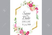 Save The Date Card Template With Gold Glitter Frame And Pink in Save The Date Cards Templates