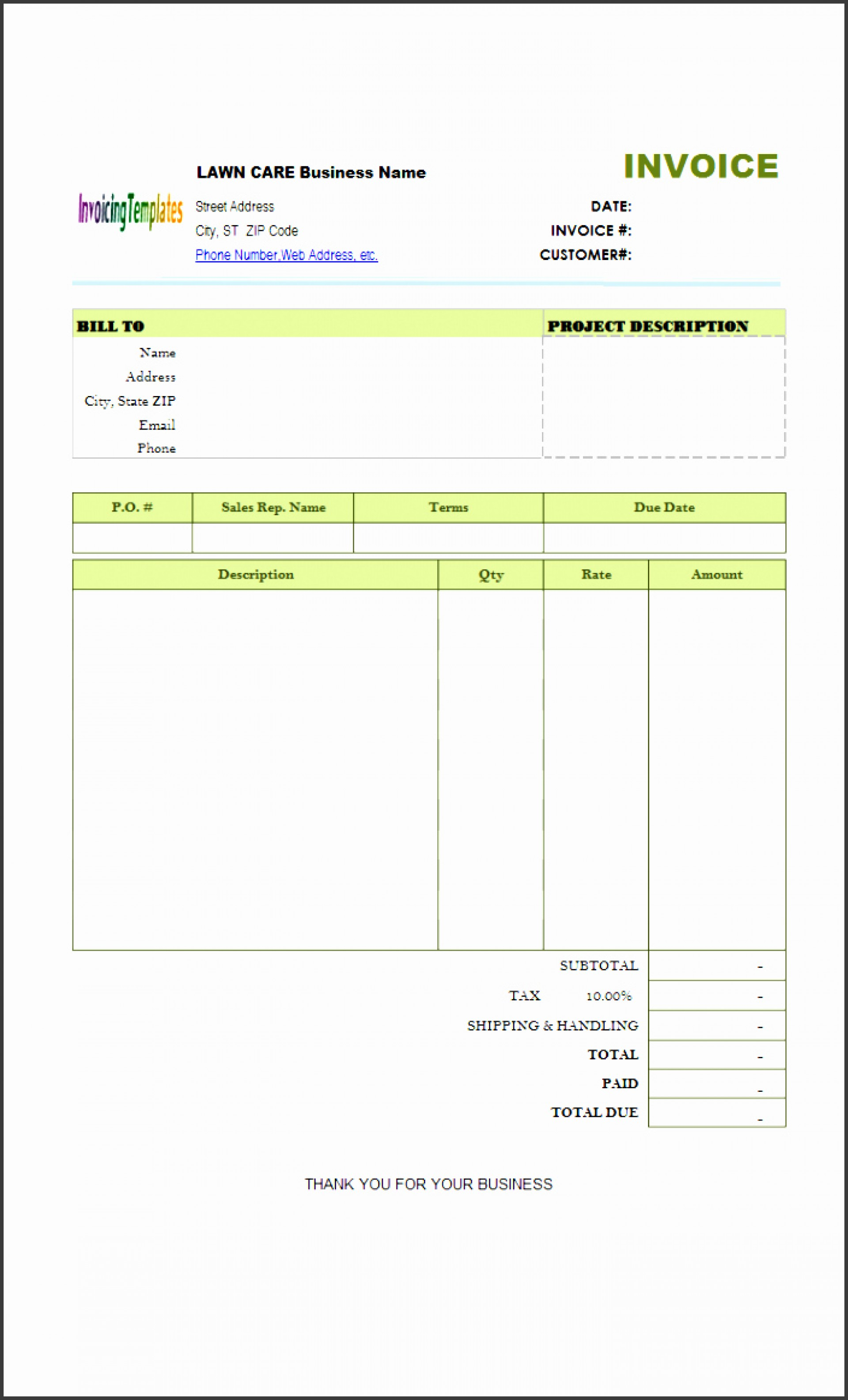 Service Invoice Template Word Lawn Care Or Printable in Lawn Care Invoice Template Word