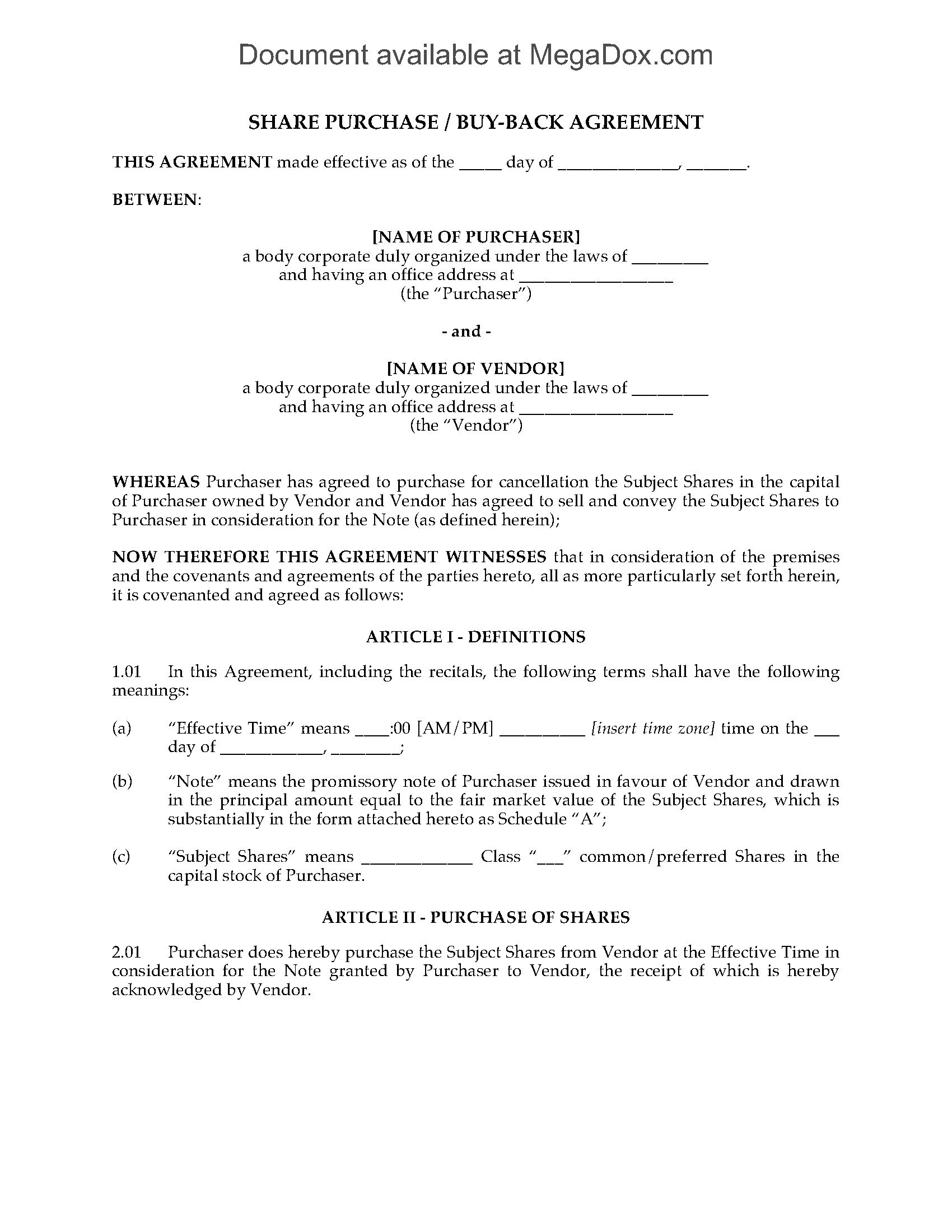 Share Repurchase Buyback Agreement  Legal Forms And Business throughout Share Buy Back Agreement Template
