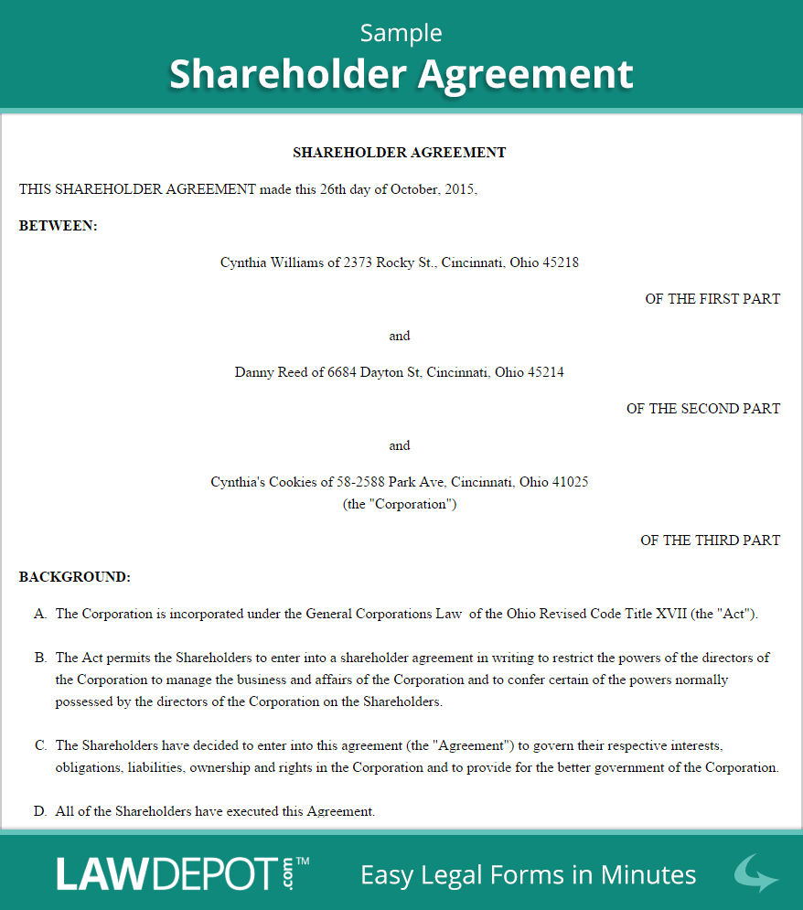 Shareholder Agreement Form Us  Lawdepot in Minority Shareholder Agreement Template