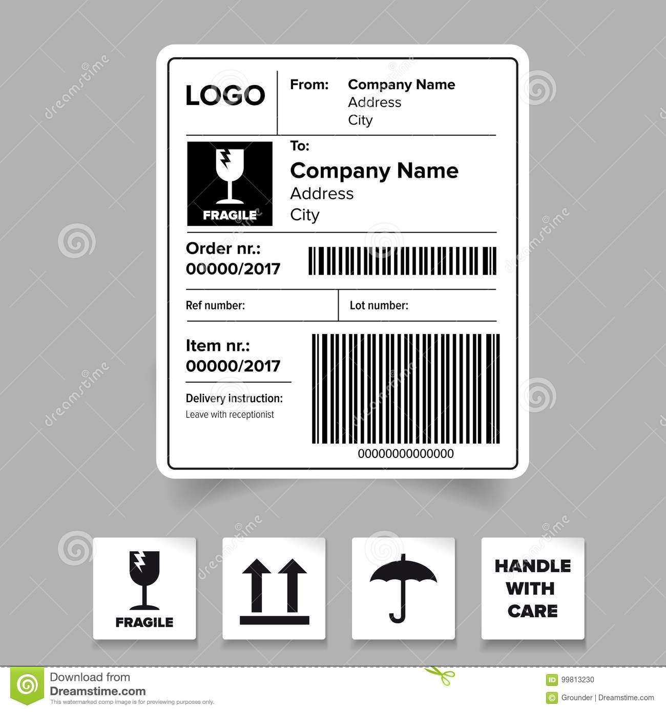Shipping Label Barcode Template Stock Vector  Illustration Of in Package Address Label Template
