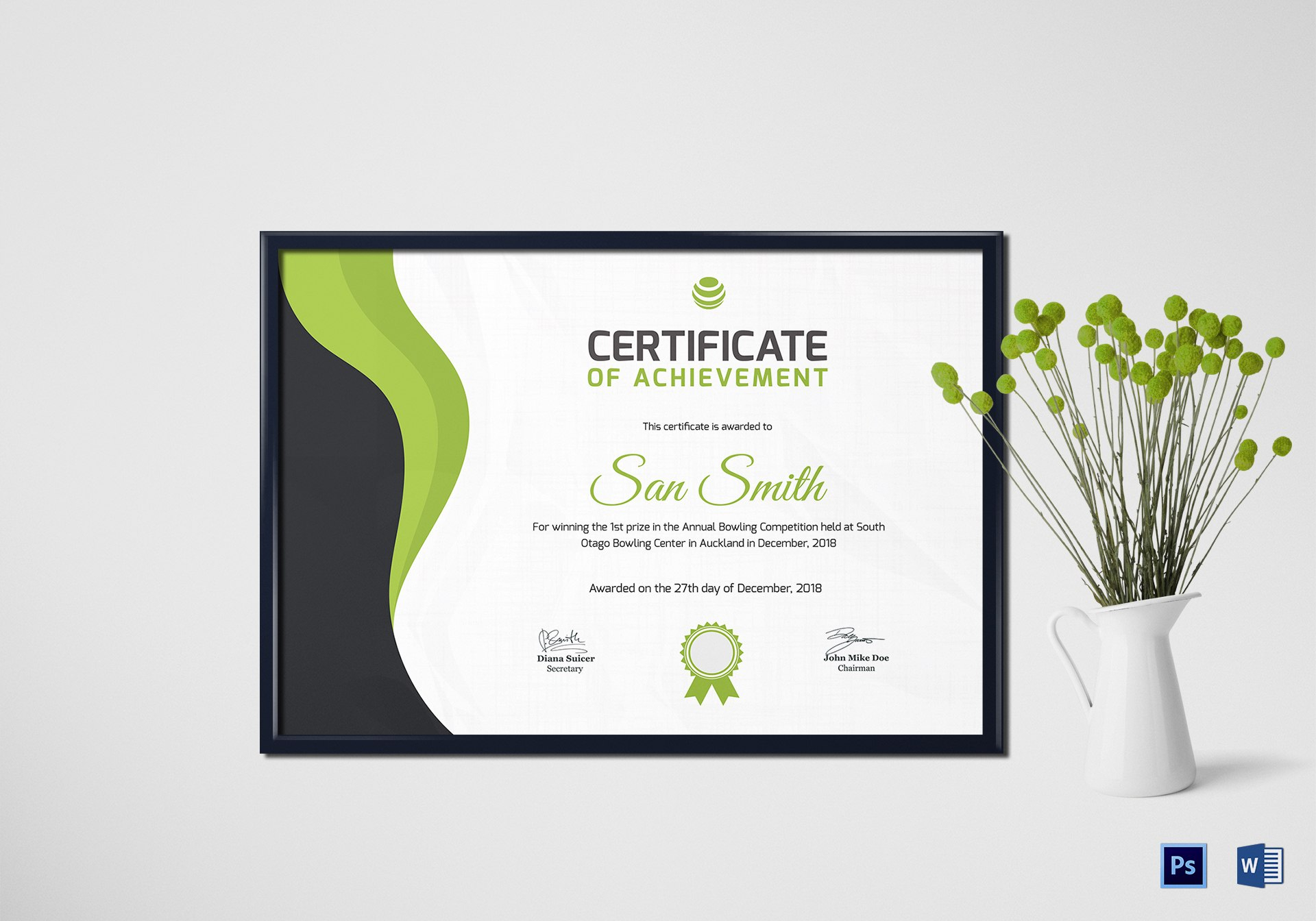 Simple Bowling Award Certificate Design Template In Psd Word in Award Certificate Design Template