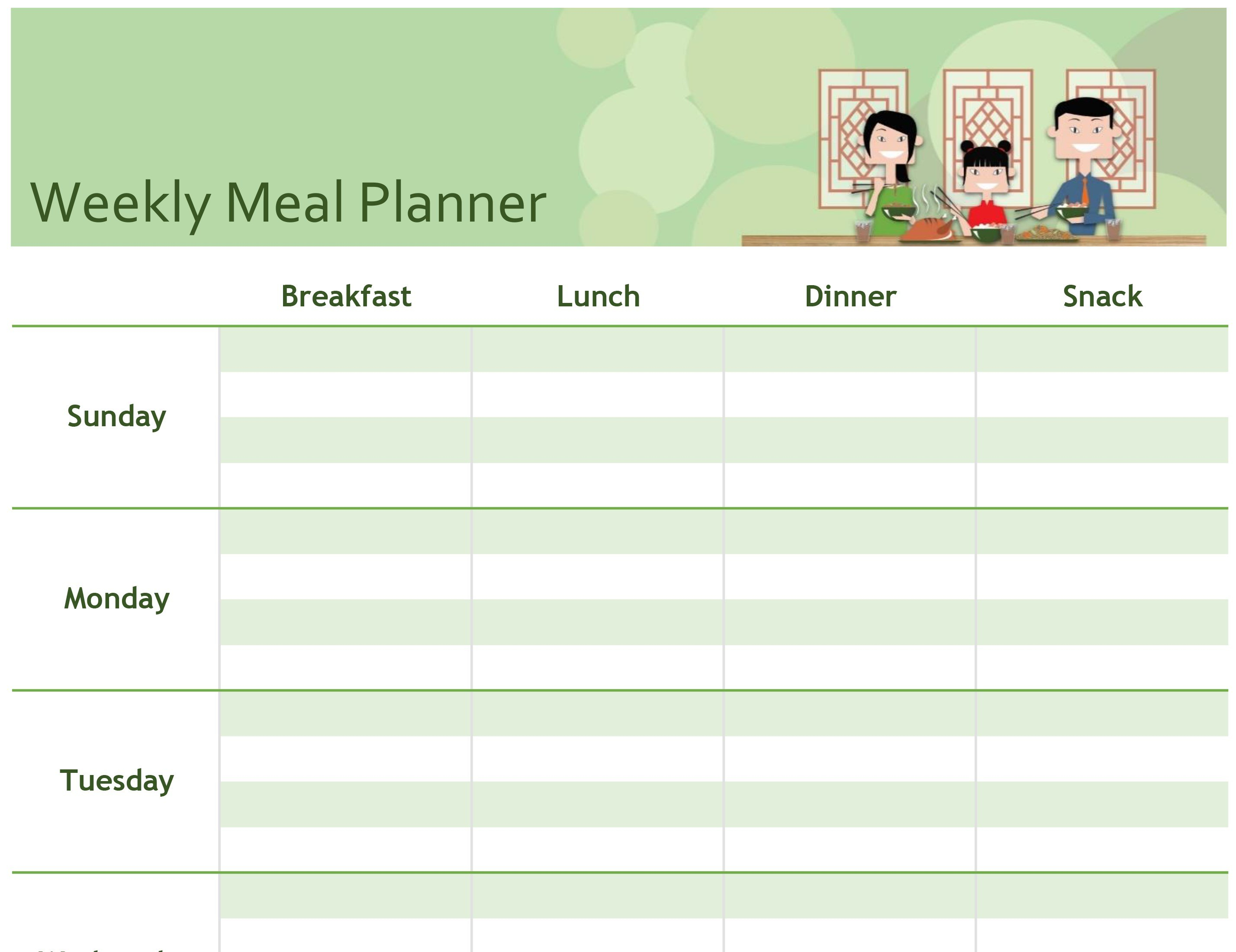 Simple Meal Planner for Weekly Menu Template Word