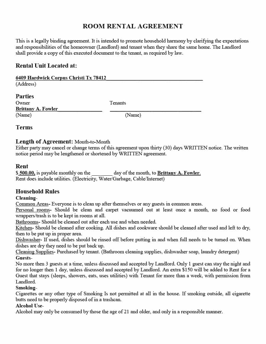 Simple Room Rental Agreement Templates  Template Archive regarding House Share Tenancy Agreement Template