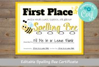 Spelling Bee Award Certificate For School For Classroom For  Etsy with Spelling Bee Award Certificate Template