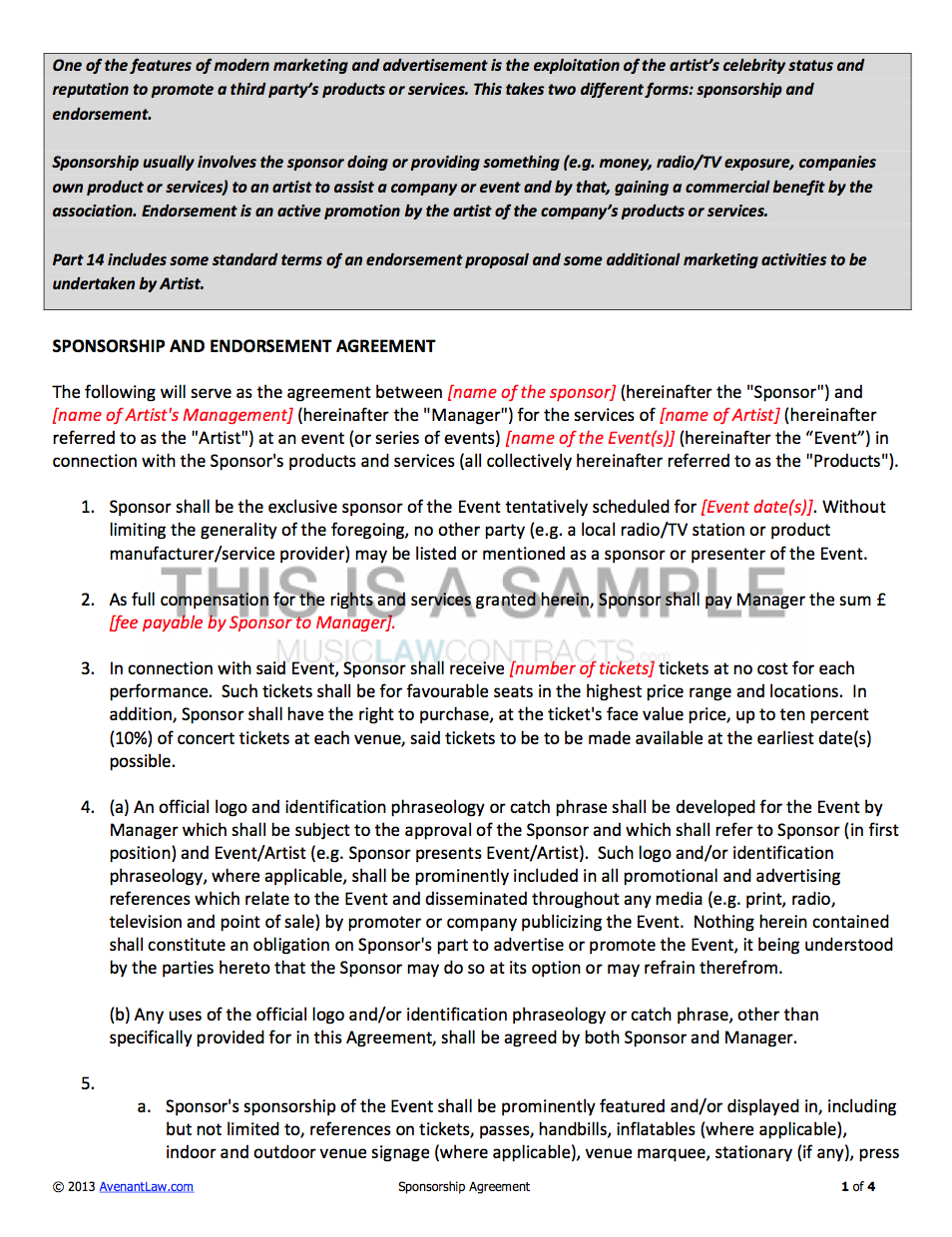 Sponsorship Contract Template For Artists with Tv Show Sponsorship Agreement Template