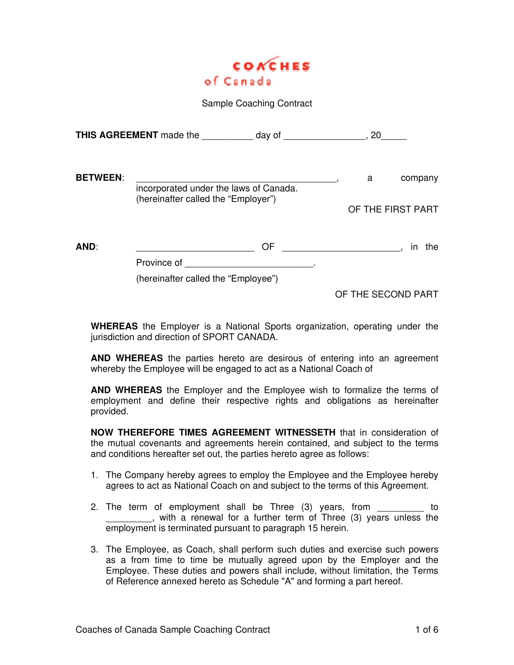 Sports Coach Contract Example Templates  Docs Word  Examples with regard to Heads Of Terms Agreement Template