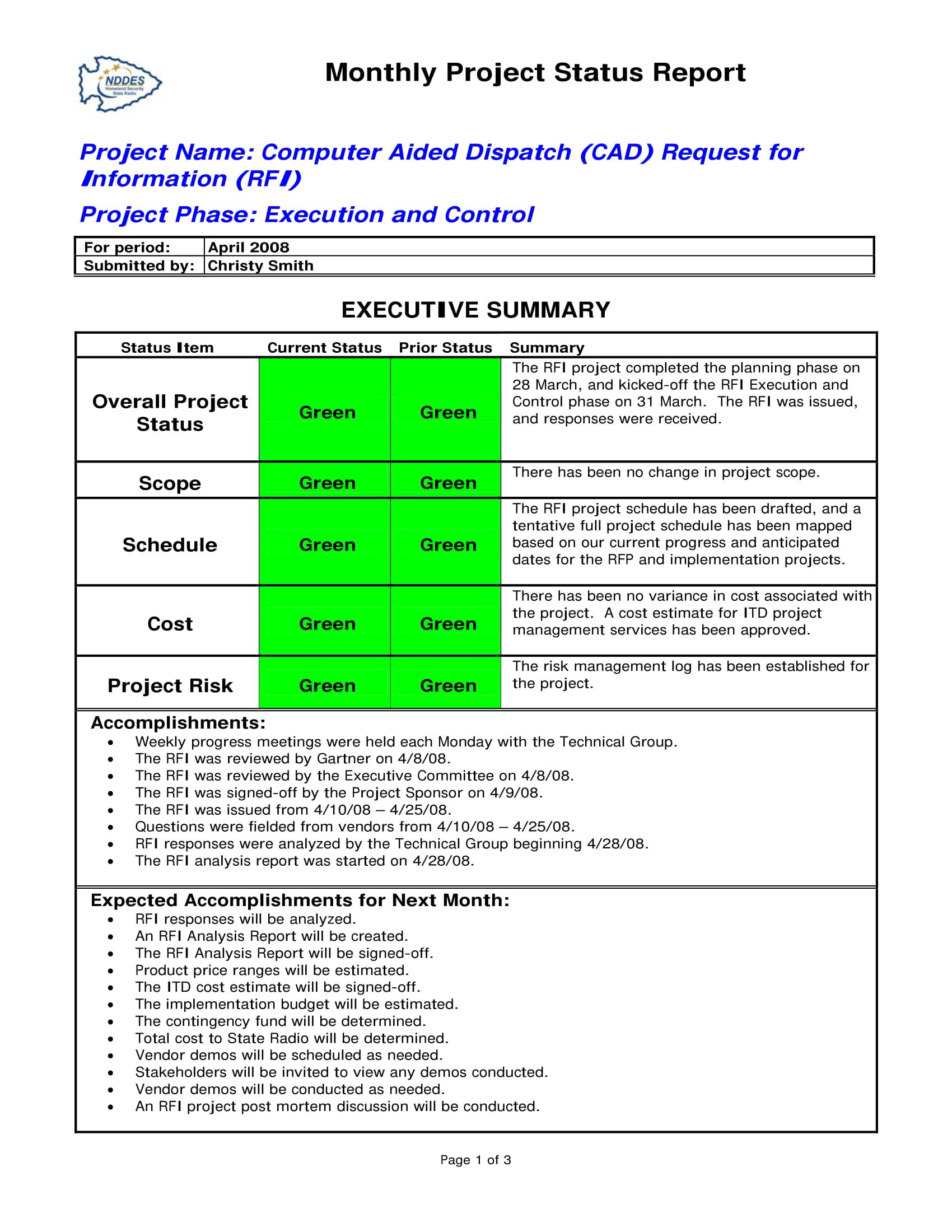 Status Report Examples  Doc Pdf  Examples intended for Monthly Status Report Template