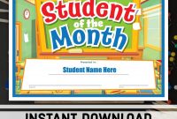 Student Of The Month Certificate Instant Download  Etsy pertaining to Free Printable Student Of The Month Certificate Templates