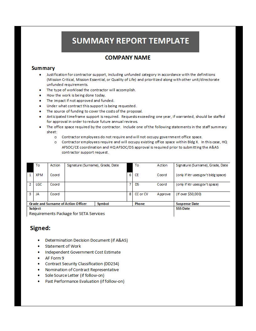 Summary Report Template intended for Project Analysis Report Template