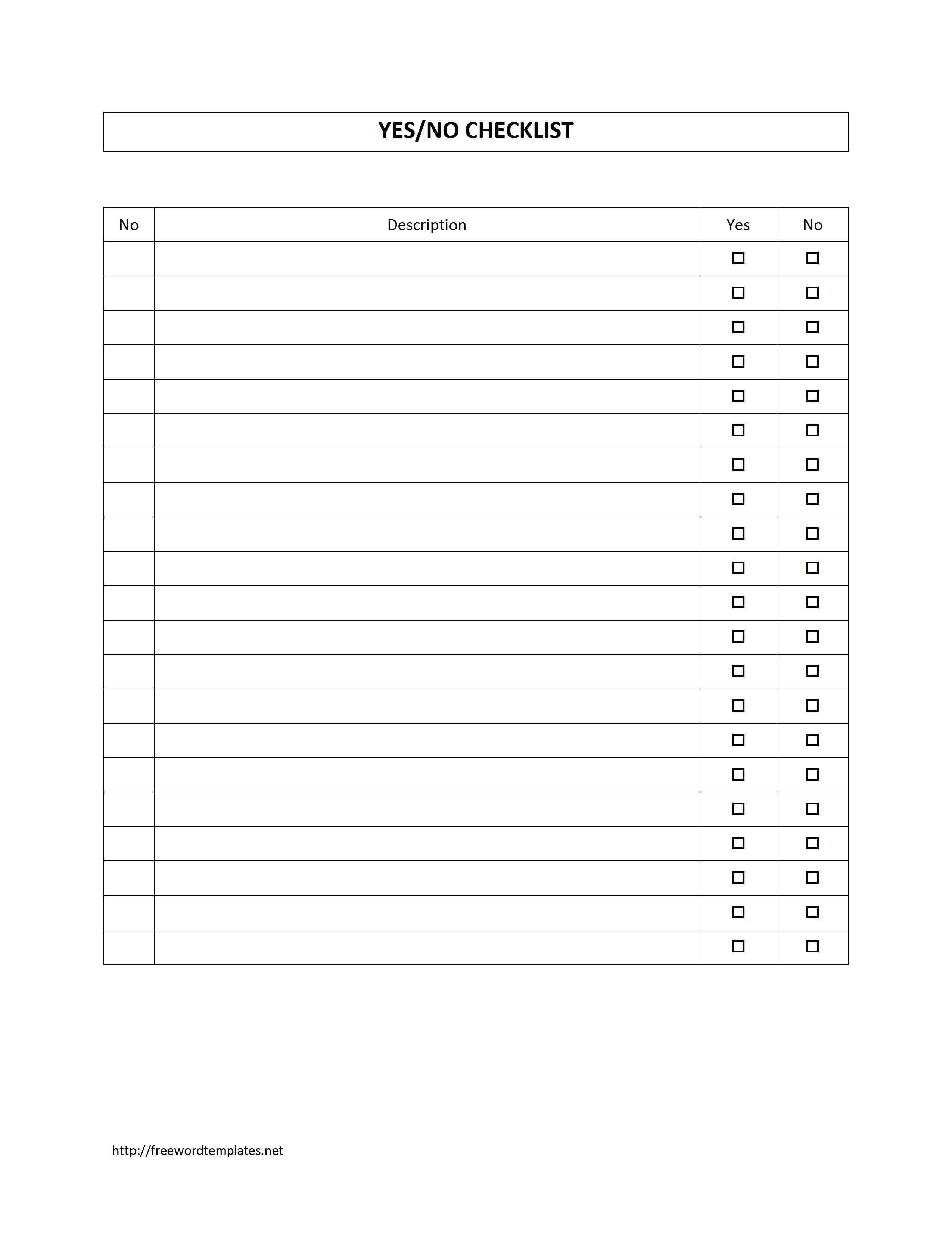 Survey Sheet With Yesno Checklist Template  Free Microsoft Word regarding Questionnaire Design Template Word