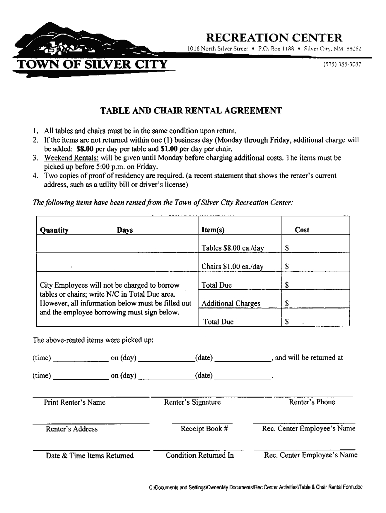 Table And Chair Rental Agreement Template  Fill Online Printable regarding Table And Chair Rental Agreement Template