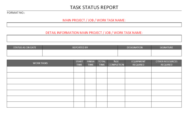 Task Status Report Format Samples  Word Document regarding Word Document Report Templates