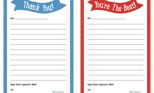 Teacher Appreciation Week – Printable “Thank You” Notes  Children's pertaining to Thank You Card For Teacher Template