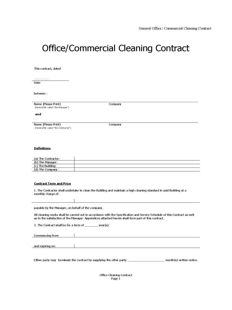 Template Ideas Office Cleaning Contract Free  Fearsome with Free Commercial Cleaning Contract Templates