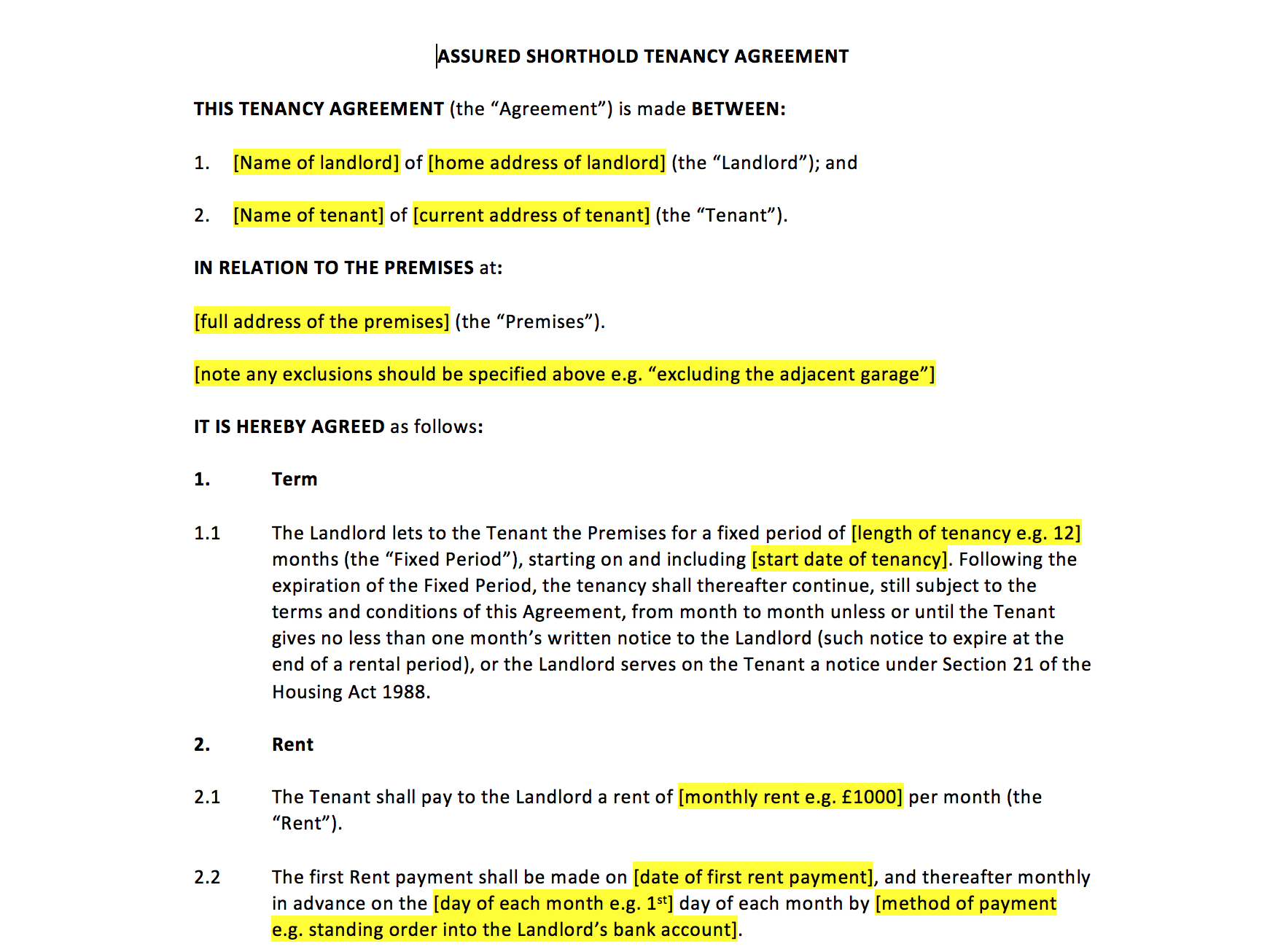 Tenancy Agreement Template intended for Assured Short Term Tenancy Agreement Template