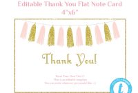 Thank You Card Template Flat Note Card Editable Card Pink Gold  Etsy inside Thank You Note Card Template
