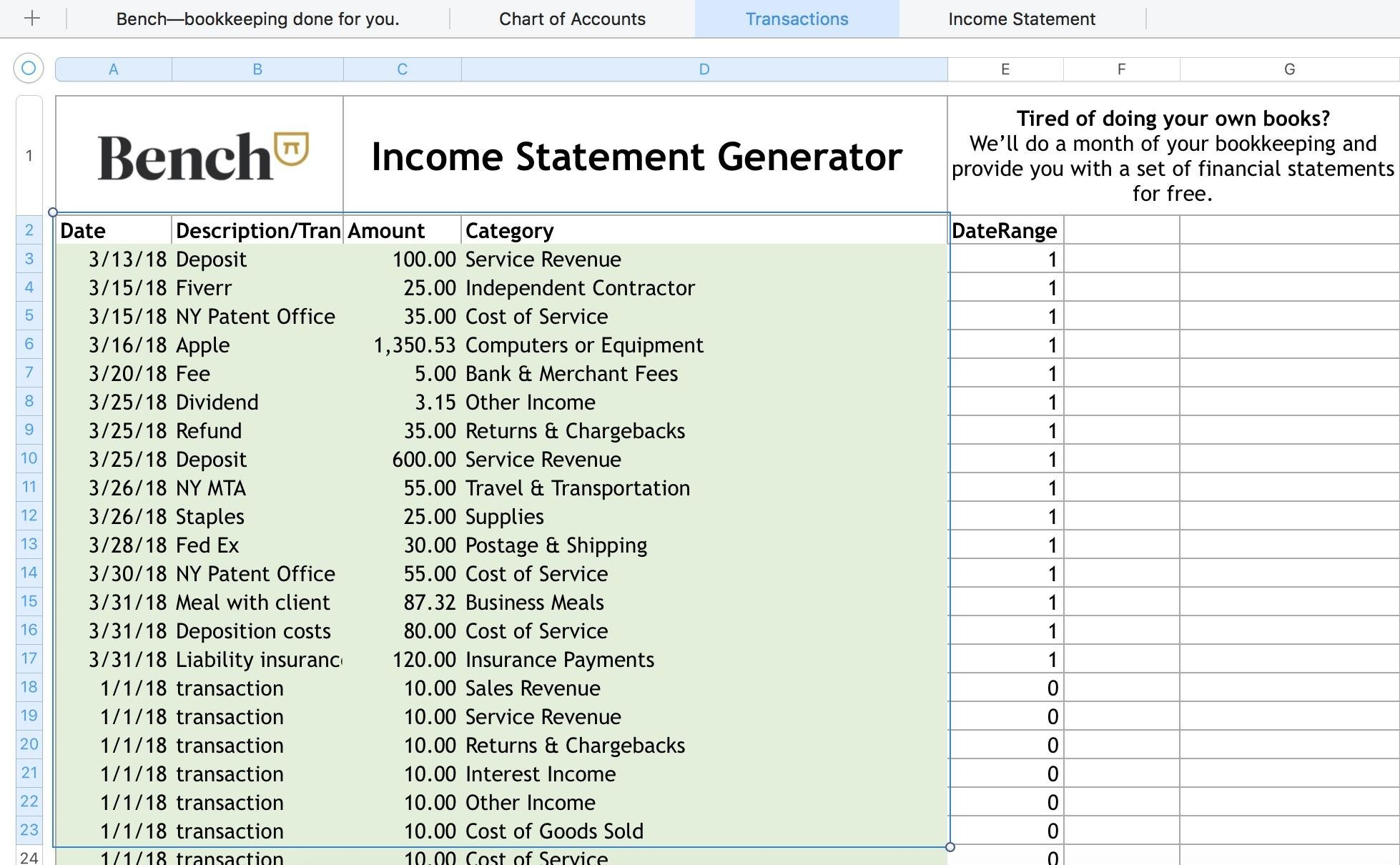 The Bench Guide To Bookkeeping In Excel Template Included  Bench pertaining to Business Accounts Excel Template