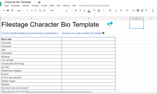 The Ultimate Character Bio Template    Questions  Attributes in Free Bio Template Fill In Blank