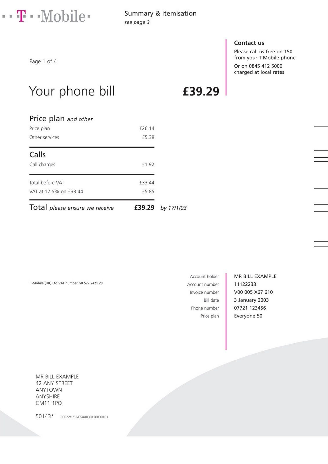 Tmobile Bill  Bills  Bill Template Utility Bill Discount Cell with Mobile Phone Invoice Template