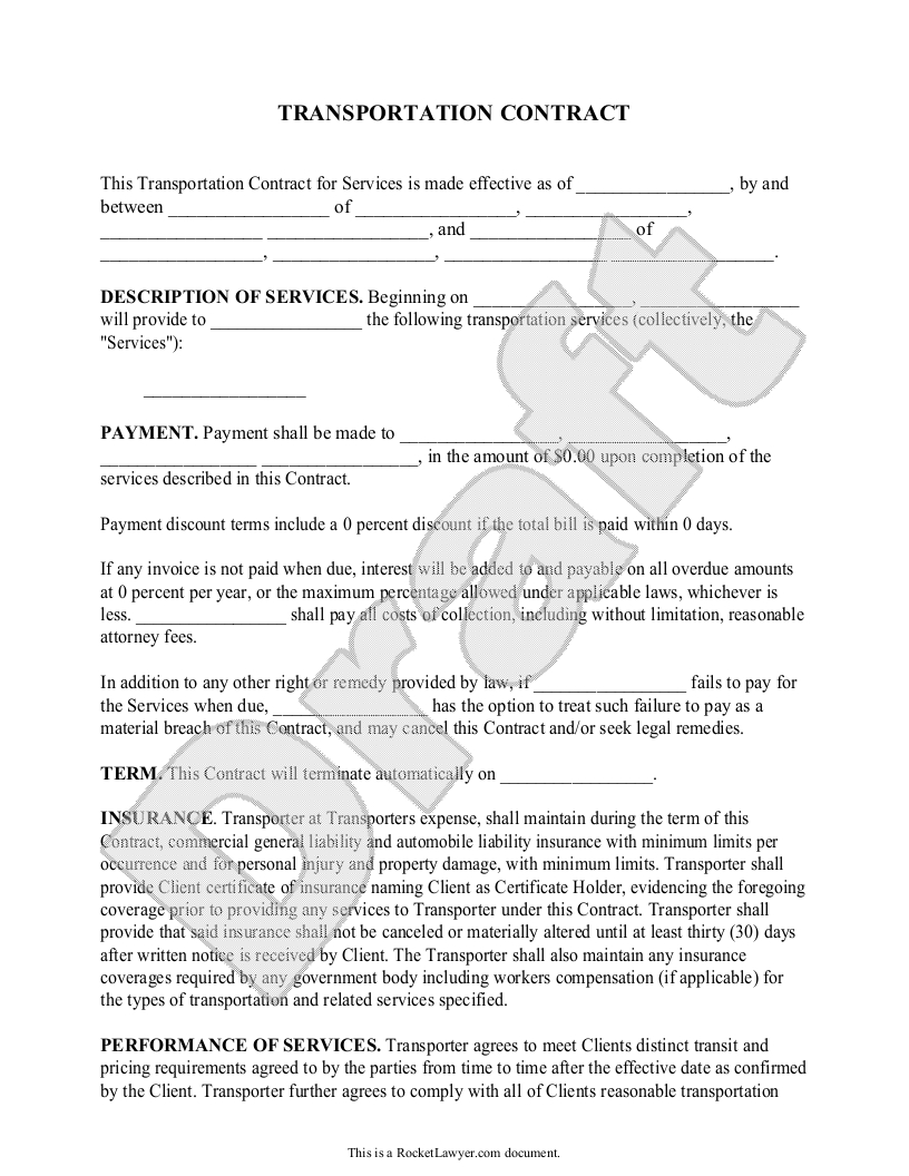 Transportation Contract Agreement Form With Sample  Broker intended for Discount Agreement Template