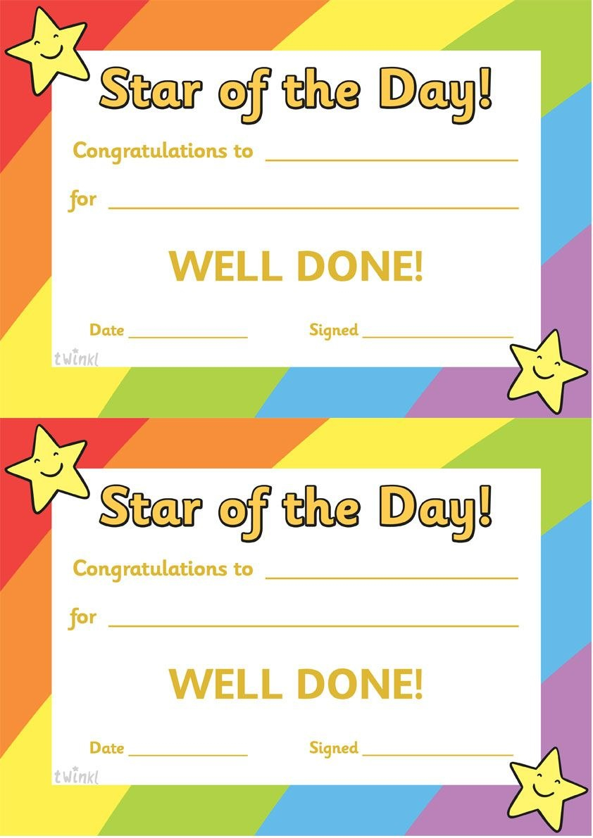 Twinkl Resources  Star Of The Day  Thousands Of Printable within Star Of The Week Certificate Template
