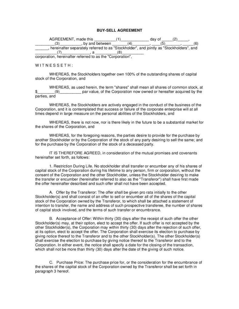 Understanding The  Fundamentals Of A Buysell Agreement  Free for Corporate Buy Sell Agreement Template