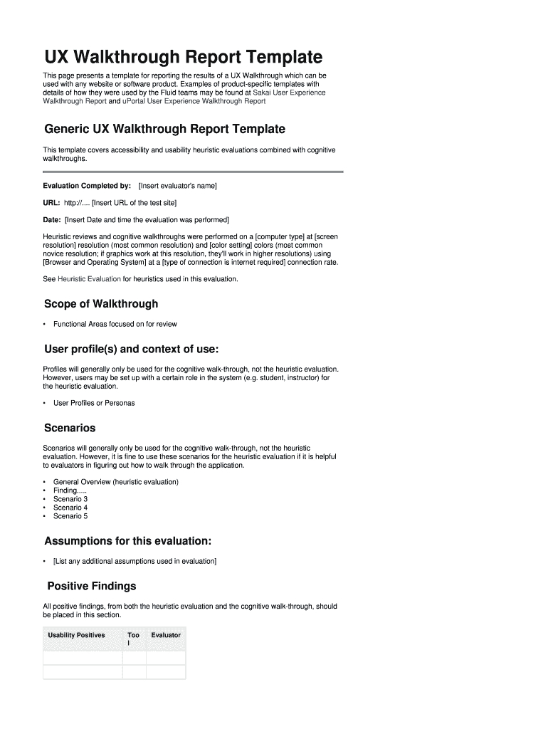 Ux Walkthrough Report Template Fill Online Printable Fillable with regard to Website Evaluation Report Template