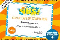 Vbs Vacation Bible School Certificate Of Completion Editable  Etsy for Vbs Certificate Template