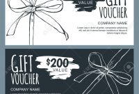 Vector Gift Voucher Template With Hand Drawn Outline Bow Ribbons with Black And White Gift Certificate Template Free