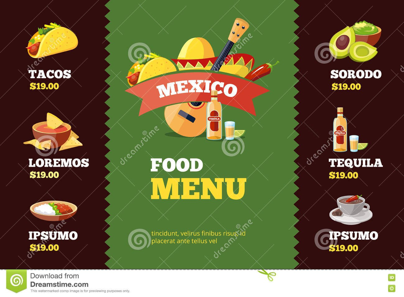 Vector Illustration Of Background Restaurant Menu Template With inside Mexican Menu Template Free Download